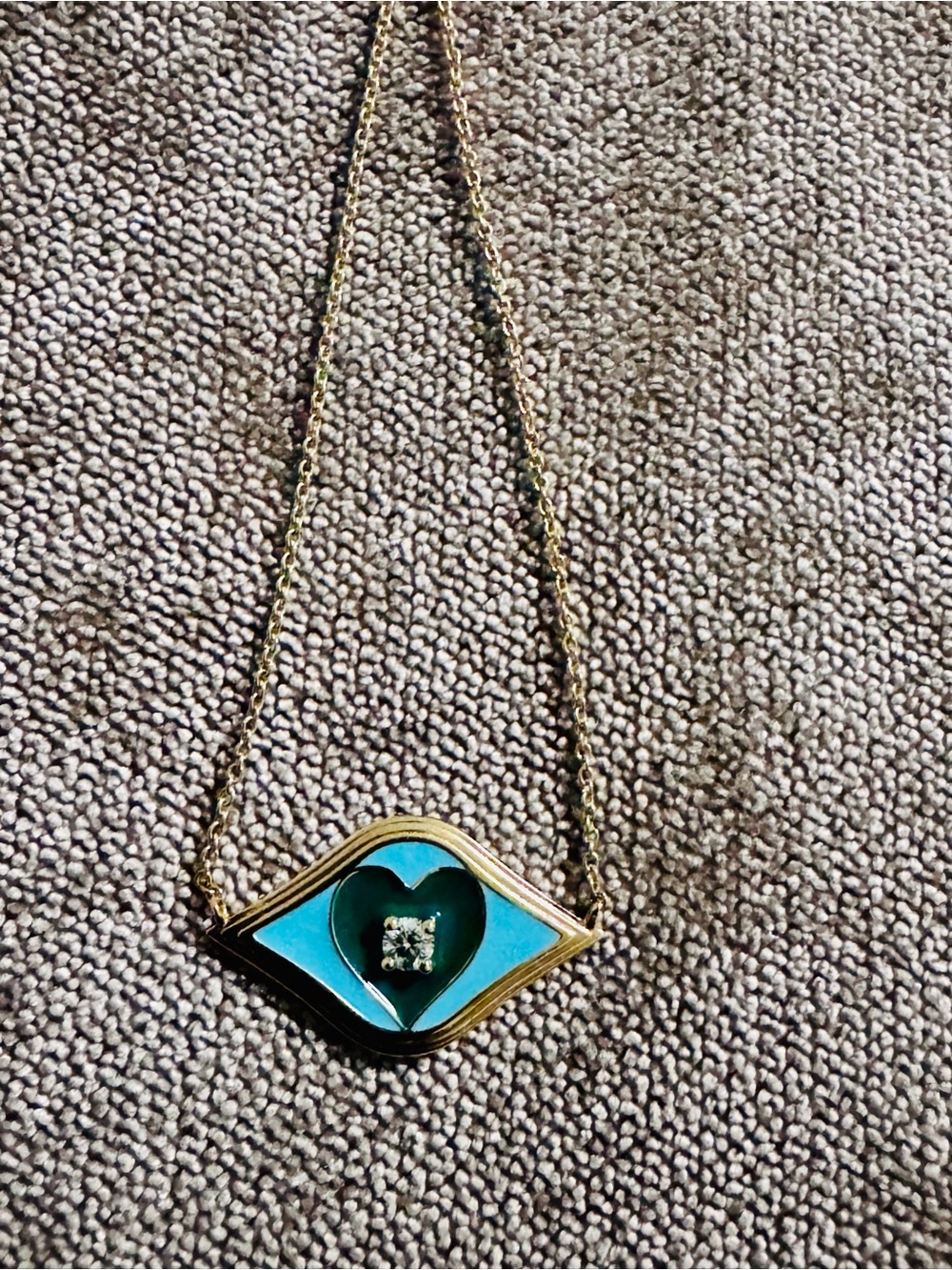 Sydney Evan 14k Gold Turquoise Evil Eye Heart Necklace with Center Diamond